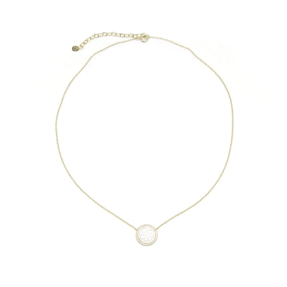 Athra Women's Round Flower Necklace With Extension, Gold-Silver \ Pearl,OS - US