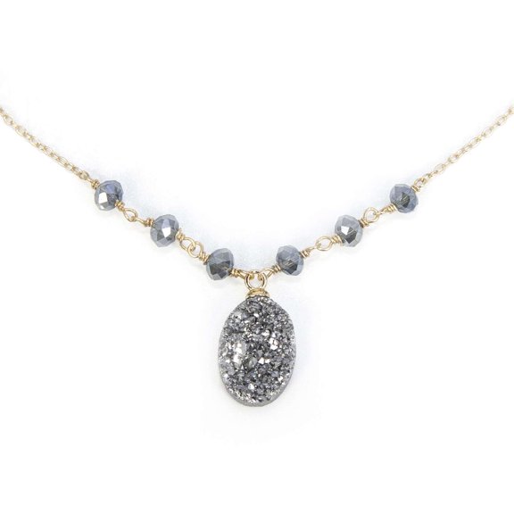 Athra Women's Round Necklace With Extension, Gold \ Gray Druzy,OS - US