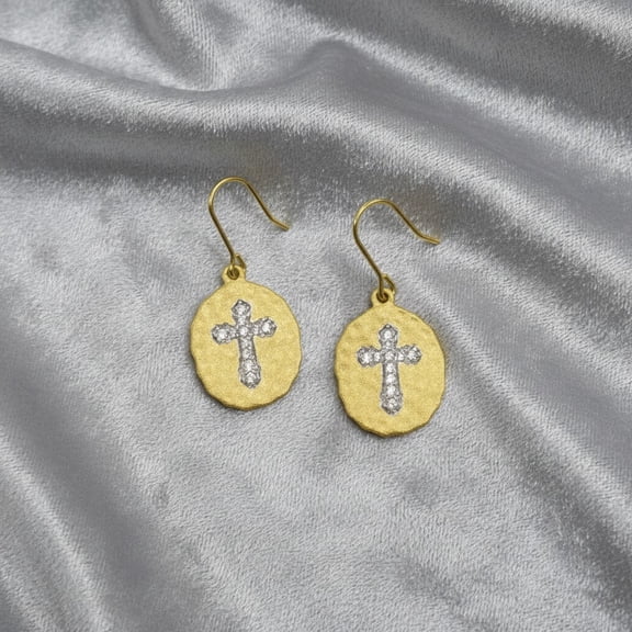 Athra Women's Textured Oval Cross Earring, Gold \ Silver,OS - US