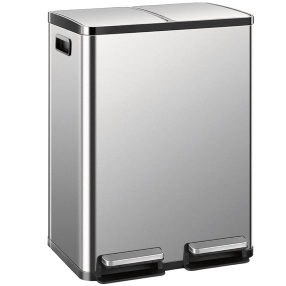 Atilioo 16 Gallon Dual Compartment Trash Can, Stainless Steel Garbage Can with Foot Pedal, Soft-Close Lid, 2 x 30 L Large Capacity Recycling Bin, Perfect for Kitchen, Office