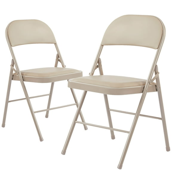 Atilioo 2 Pack Sturdy Metal Folding Chairs with Leather Padded, Double Braced, Water-Resistant, Ideal for Home, Party, Meeting, Kahki