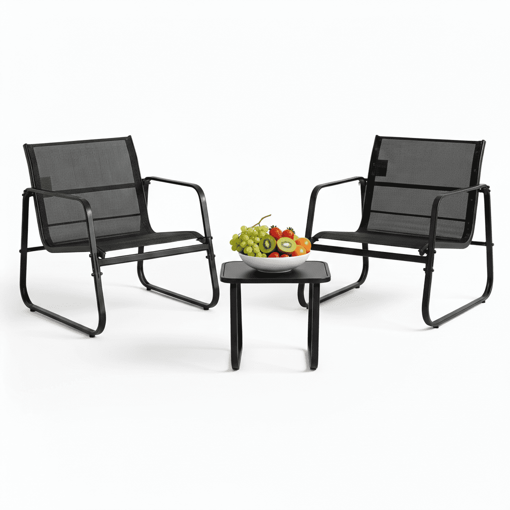 Atilioo 3 Piece Patio Furniture Set, Textilene Outdoor Furniture Set with Chairs & Table, Conversation Set for Lawn, Garden, Balcony, Yard, Poolside, Black