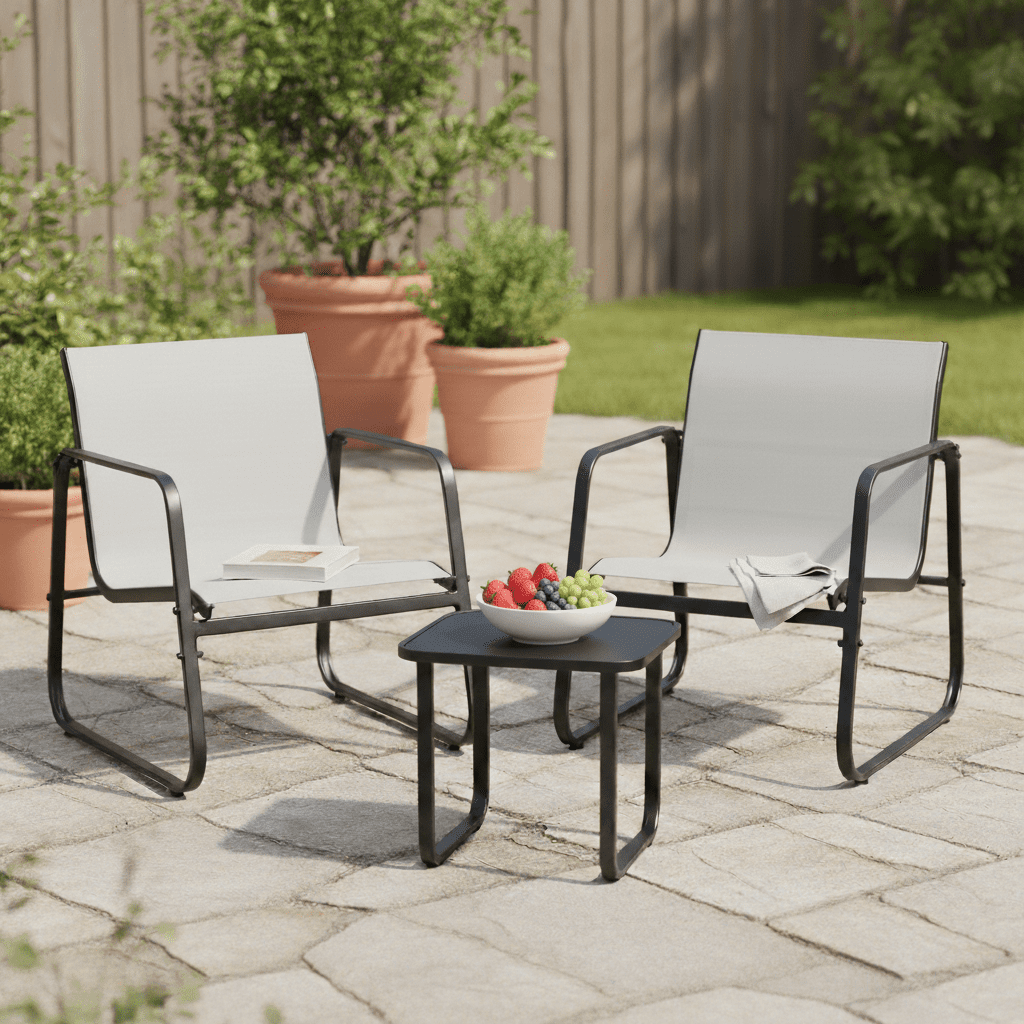 Atilioo 3 Piece Patio Furniture Set, Textilene Outdoor Furniture Set with Chairs & Table, Conversation Set for Lawn, Garden, Balcony, Yard, Poolside, Gray