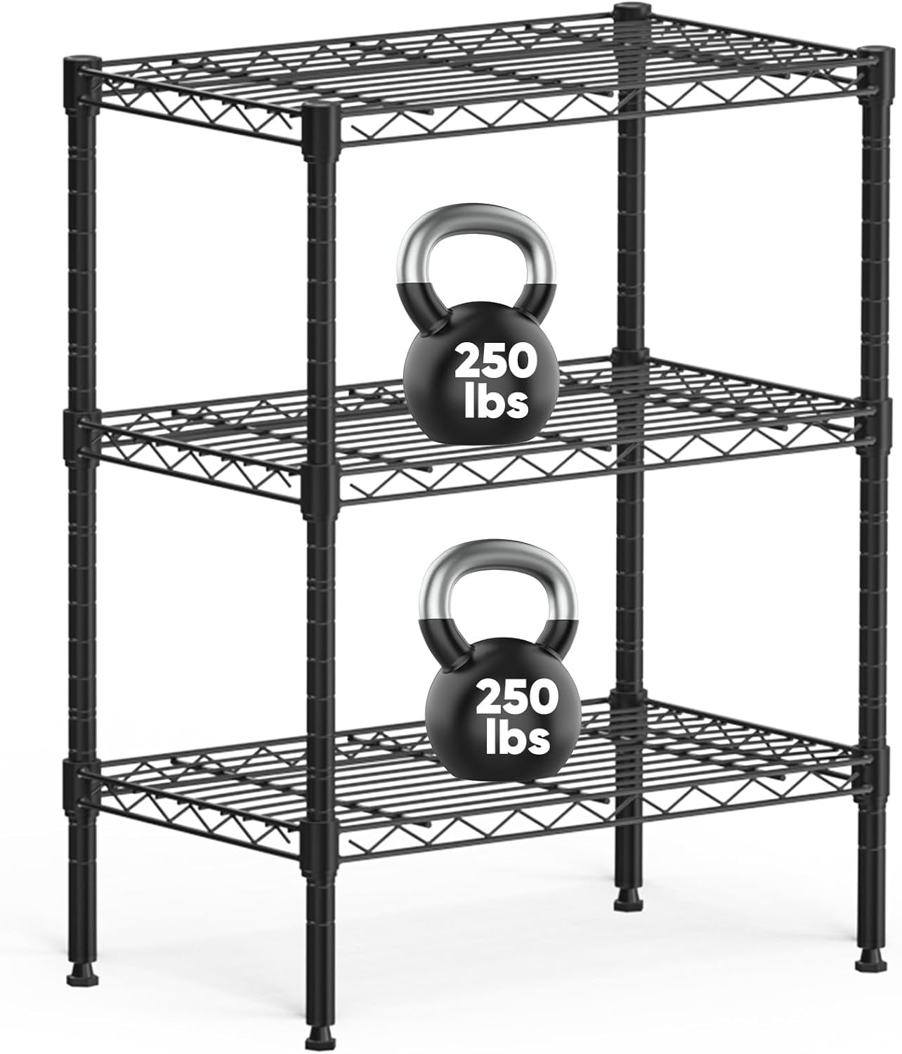 Black Adjustable 3-Tier Metal Wire Storage Shelving Unit