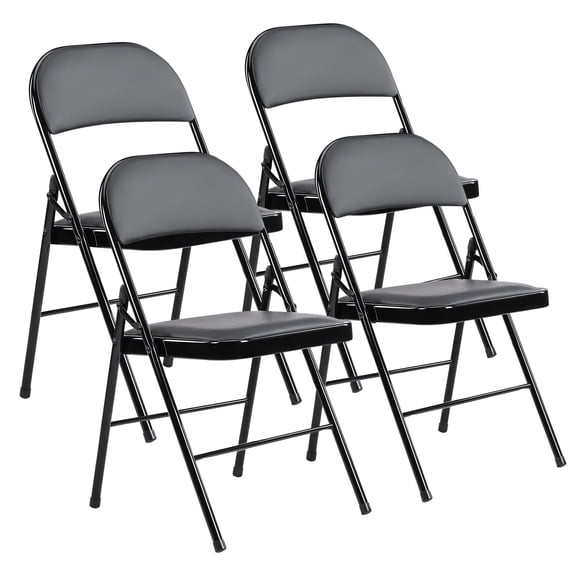 Atilioo 4 Pack Sturdy Metal Folding Chairs with Leather Padded, Double Braced, Water-Resistant, Ideal for Home, Party, Meeting, Black