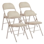 Atilioo 4 Pack Sturdy Metal Folding Chairs with Leather Padded, Double Braced, Water-Resistant, Ideal for Home, Party, Meeting, Kahki