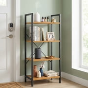 Atilioo 4 Tiers Bookcase, Wood Bookshelf Tall Display Shelves Storage Organizer for Bedroom, Living Room & Home Office, Yellow
