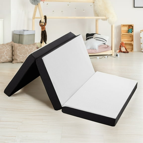 Atilioo 4 inch Tri Folding Memory Foam Mattress with Removable and Washable Cover, Portable Mattress for Guest Bed, RV, Camping, Twin Size