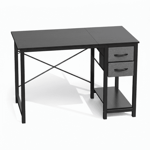Atilioo 40" Computer Desk, PC Table with 2 Fabric Drawers & Headphone Hook, Sturdy Metal Frame, Easy Assembly for Home Office, Black