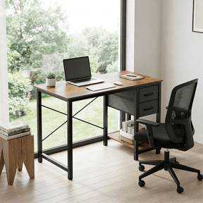 Atilioo 40" Computer Desk, PC Table with 2 Fabric Drawers & Headphone Hook, Sturdy Metal Frame, Easy Assembly for Home Office, Brown