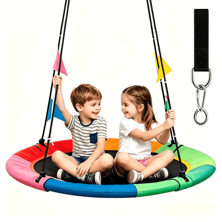 Atilioo 40" Flying Saucer Swing, 600lb Capacity Tree Swing with 600D Oxford, Adjustable Height, Easy Setup Backyard Play Equipment for Kids, Rainbow