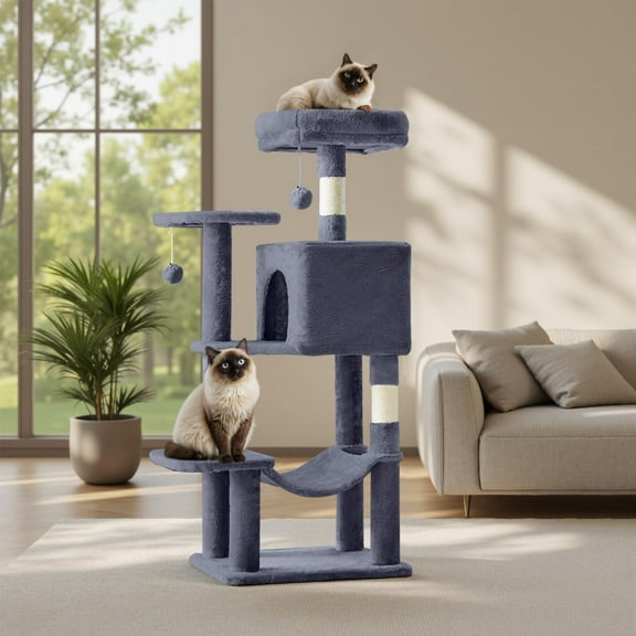 Atilioo 44 inch Cat Tree, Multi-Level Indoor Cat Tower with Condo, Hammock, Sisal Scratching Posts, Anti-Tip Bolts for Indoor Cats, Gray