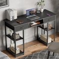 thumbnail image 1 of Atilioo 47" Computer Desk, Large Writing Work Table with 2 Fabric Drawers & 4 Open Shelves for Home Office Study Room, Black, 1 of 7