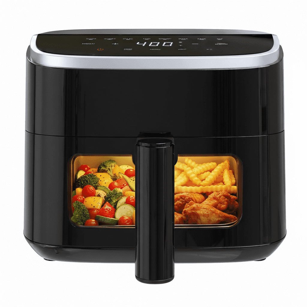 Atilioo 4Qt Air fryer with View Window & 8 Presets, Digital Touchscreen Space-Saving Rapid Air Cooker, Non-Stick & Dishwasher Safe, Black