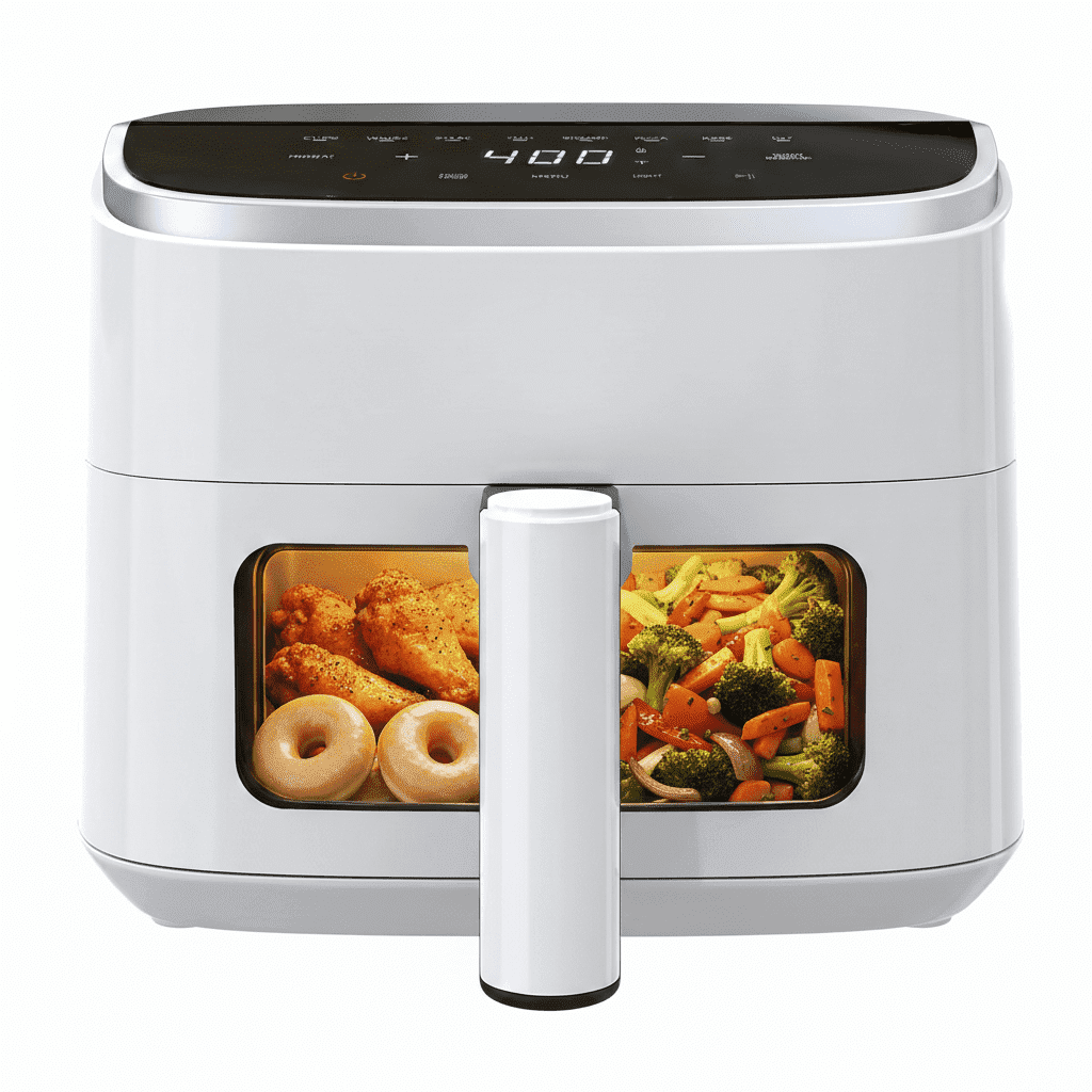 Atilioo 4Qt Air fryer with View Window & 8 Presets, Digital Touchscreen Space-Saving Rapid Air Cooker, Non-Stick & Dishwasher Safe, White