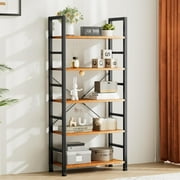 Atilioo 5 Tier Bookcase, 62" Tall Bookshelf, Wooden Storage Organizer with Adjustable Shelves for Living Room, Home Office, Kitchen, Rustic Brown
