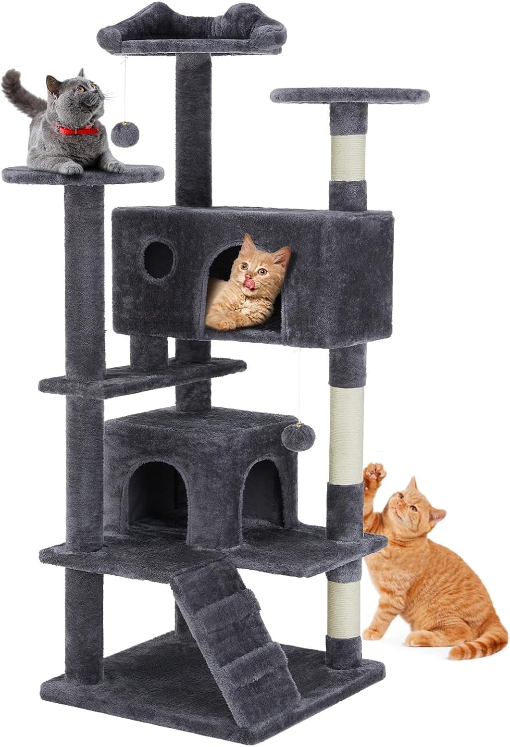 Gray 54-Inch Multi-Level Cat Tree with Sisal Posts