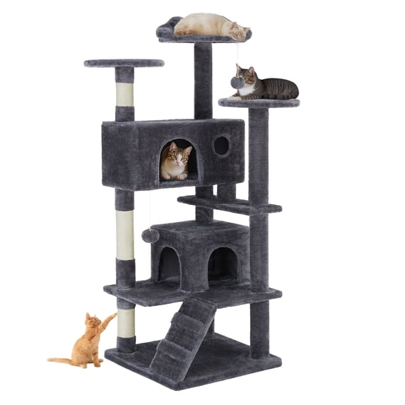 Atilioo 54 inch Cat Tree Tower with Scratching Post, Multi-Level Cat Condo Pet House Play with Stable Base, Gray