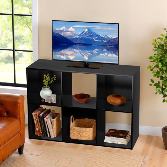 Atilioo 6 Cube Storage Organizer, Open Bookcase, Space-Saving Display Shelf with Removable Back Panels, Easy Assembly, Black