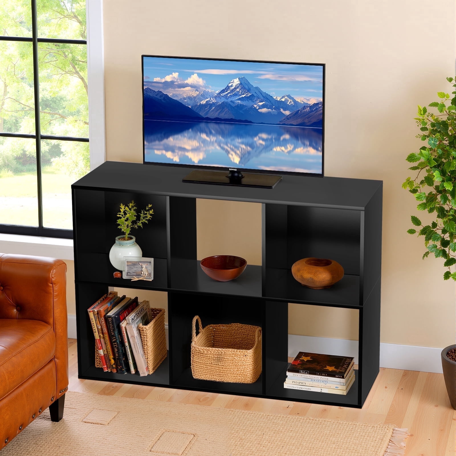 Atilioo 6 Cube Storage Organizer, Open Bookcase, Space-Saving Display Shelf with Removable Back Panels, Easy Assembly, Black