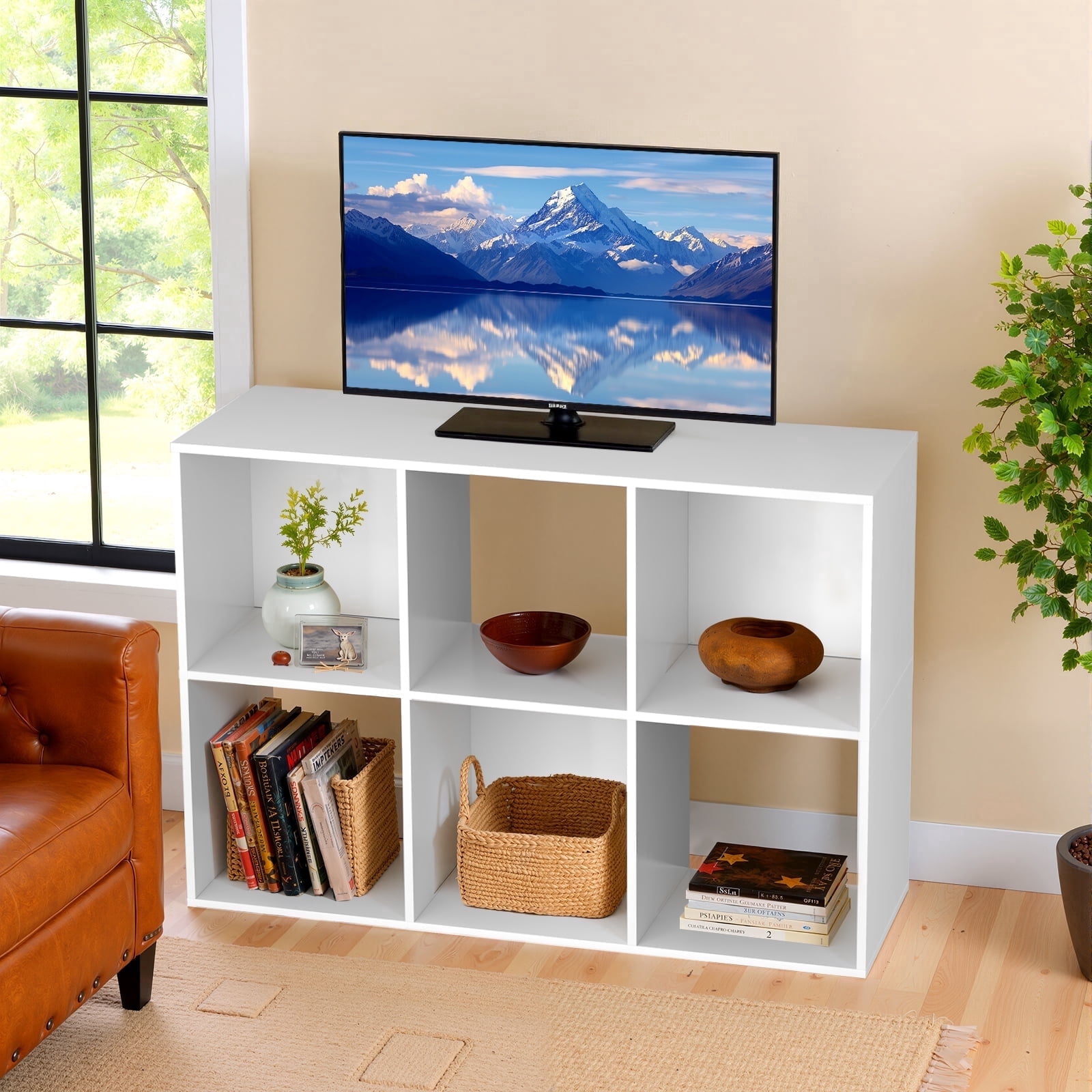 Atilioo 6 Cube Storage Organizer, Open Bookcase, Space-Saving Display Shelf with Removable Back Panels, Easy Assembly, White