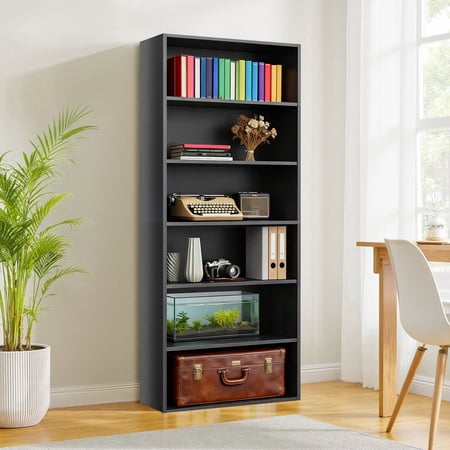 Atilioo 6-Tier Bookcase with Adjustable Shelves, 63" Tall Storage Cube Organizer for Living Room, Bedroom, Easy Assembly, Black