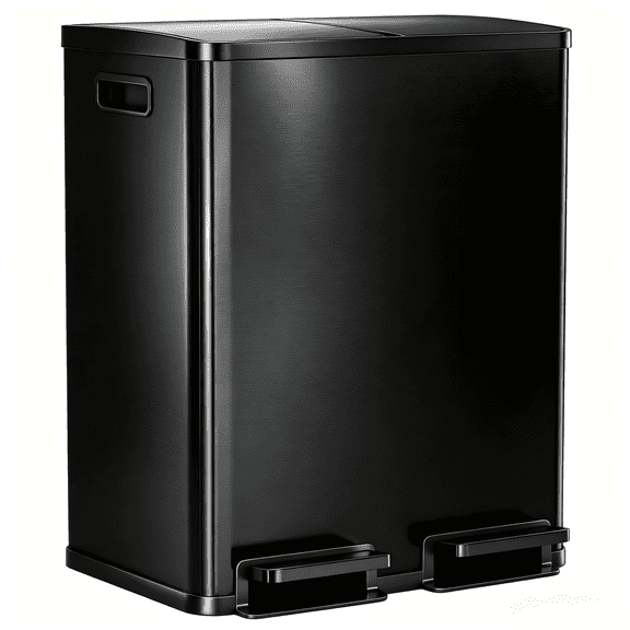 Atilioo 60L Double Trash Cans for kitchen, 2x8 Gallon Dual Garbage & Recycle Can with Lid & Removable Inner Buckets, Stainless Steel, Foot Pedal, Soft-Close for Home Office, Glossy Black