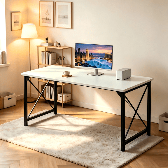 Atilioo 63" Executive Office Desk, Sturdy Computer Table with Large Work Surface for Home Bedroom, White
