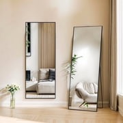Atilioo Full Length Mirror 64x21 - Rectangular Floor Mirror with Shatter-Proof Glass, Wall-Mount or Leaning Full Body Mirror for Bedroom, Dressing Room - Durable Black Aluminum Frame