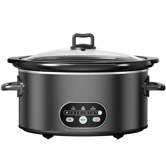 Atilioo 8 Quart Slow Cooker with Ceramic Non-Stick Pot, Programmable Timer & Temperature Control, Removable Stoneware, Dishwasher Safe, Family Size Serves 10 People, Black