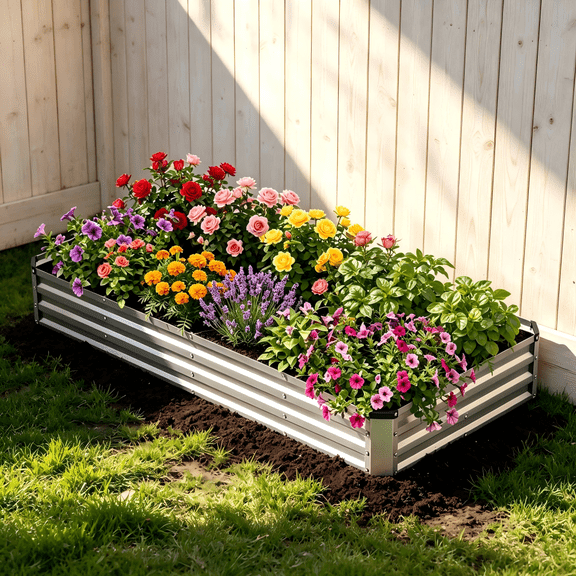 Atilioo 8x4x1ft Raised Garden Bed, Outdoor Metal Planter Box for Vegetables, Flowers, Herbs, Galvanized Non Toxic Materials, Silver