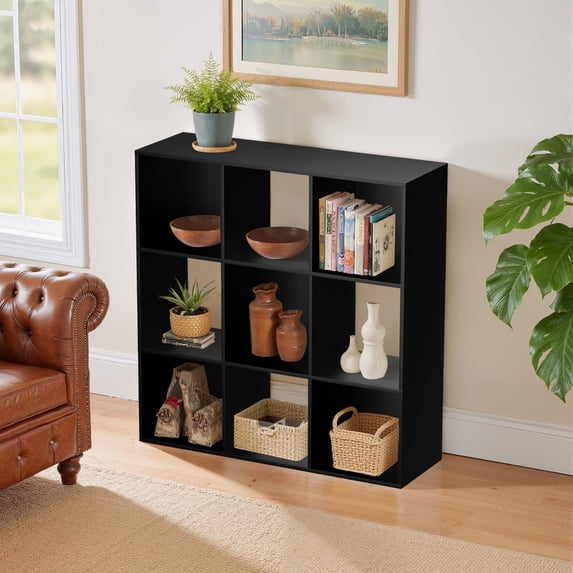 Atilioo 9 Cube Storage Organizer, Open Bookcase, Space-Saving Display Shelf with Removable Back Panels, Easy Assembly, Black