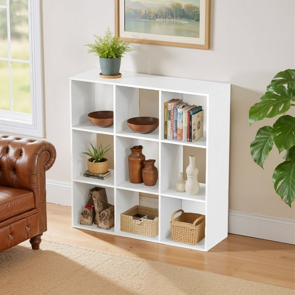 Atilioo 9 Cube Storage Organizer, Open Bookcase, Space-Saving Display Shelf with Removable Back Panels, Easy Assembly, White