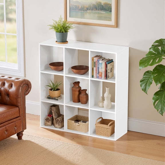 Atilioo 9 Cube Storage Organizer, Open Bookcase, Space-Saving Display Shelf with Removable Back Panels, Easy Assembly, White