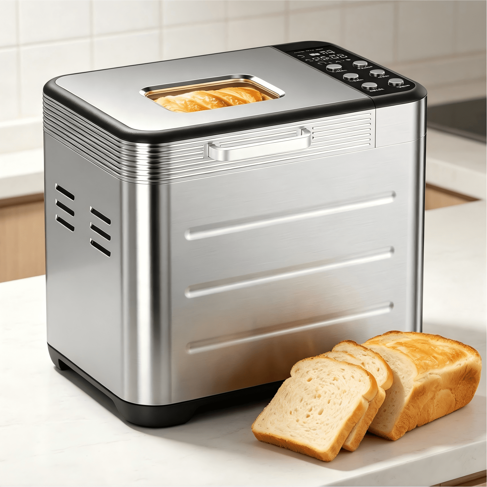 Atilioo Automatic Bread Maker Machine, 21‑in‑1 Multi‑Function, LCD Display Programmable Timer, Stainless Steel Compact, Up to 2 lbs Capacity, 3 Crust Colors, Silver