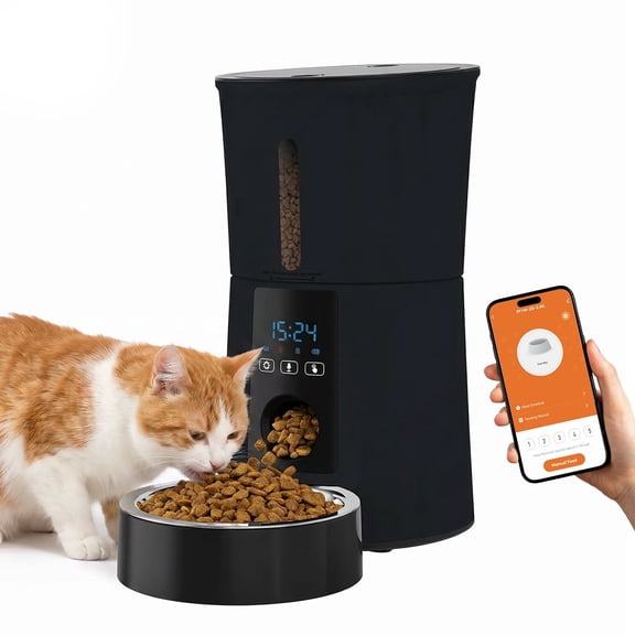 Atilioo Automatic Cat Feeder, 4L WiFi Pet Food Dispenser with App Control, Dry Food, Dual Power Supply, Timed Portion Control for Cats & Small Dogs, Black