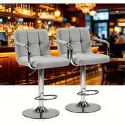 Atilioo Bar Stools Set of 2, Adjustable Counter Height Swivel Barstool Dinning Chair with Armrests & Back and Footrest Water-Resistant PU Leather for Bar Kitchen, Gray