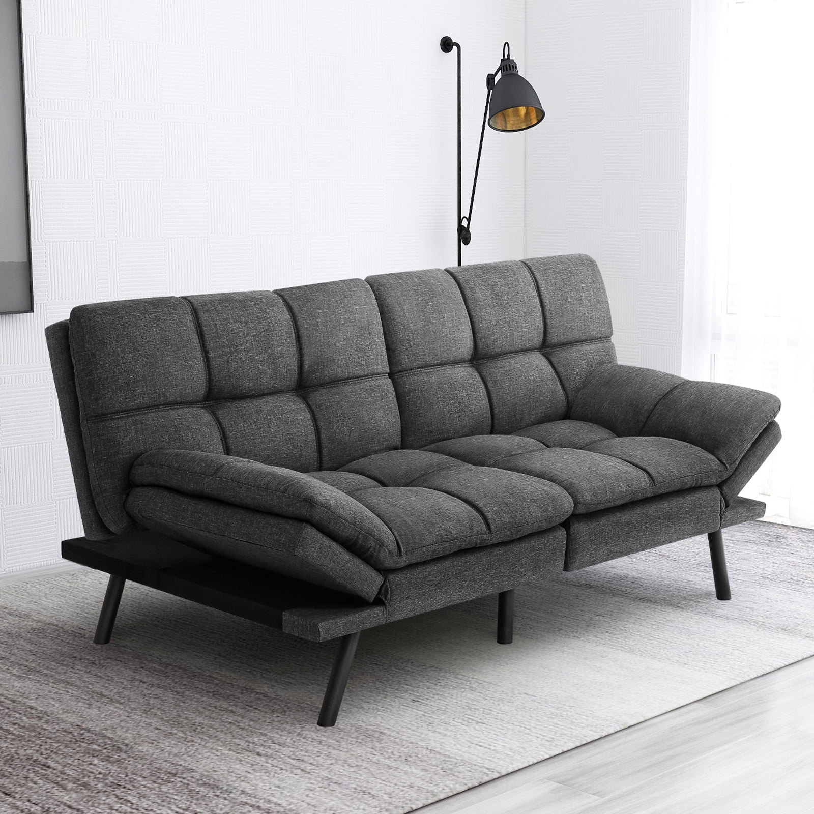 Atilioo Convertible Memory Foam Futon Sofa Bed, Adjustable Armrests ...