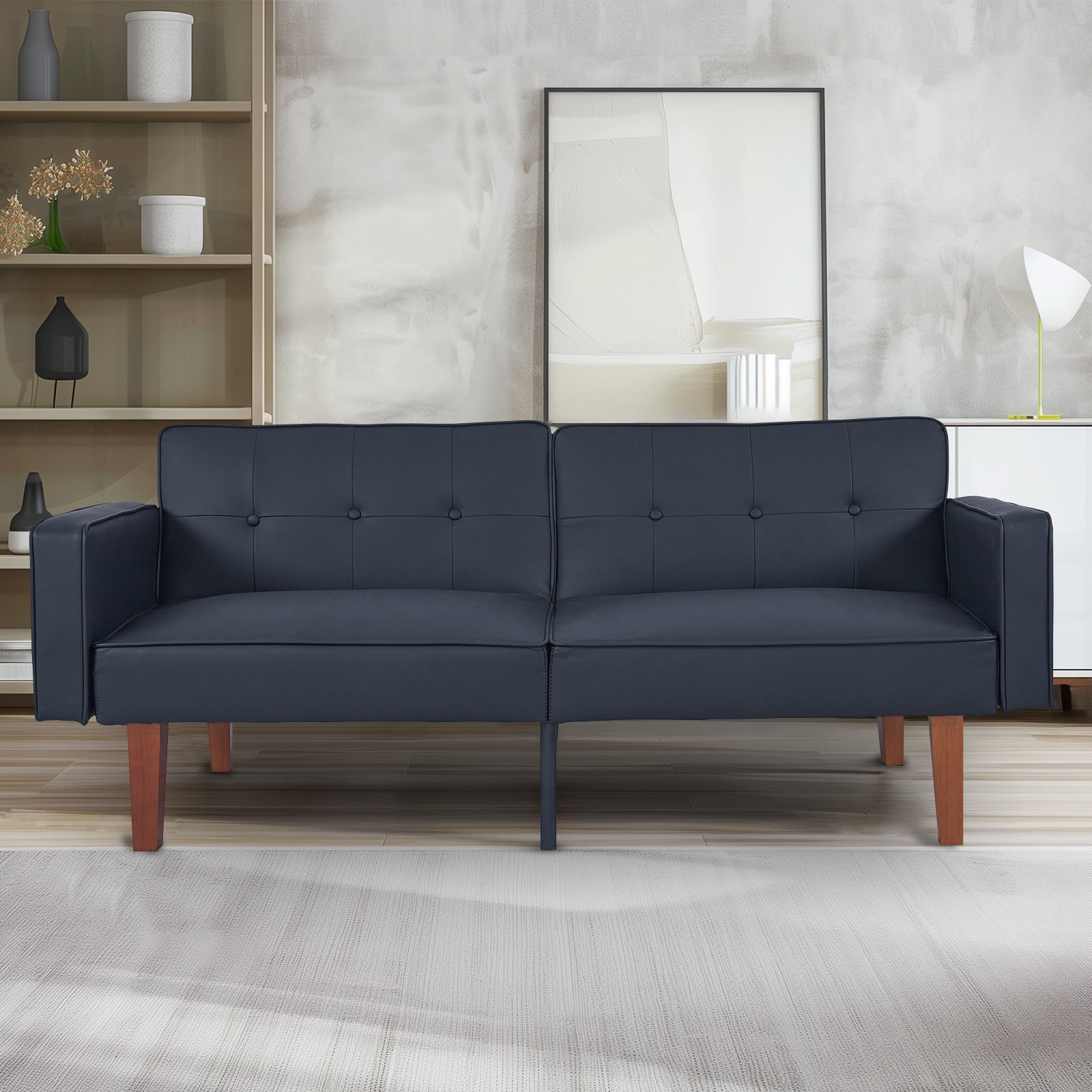 Convertible Memory Foam Futon Couch with Adjustable Armrests, Sleeper ...