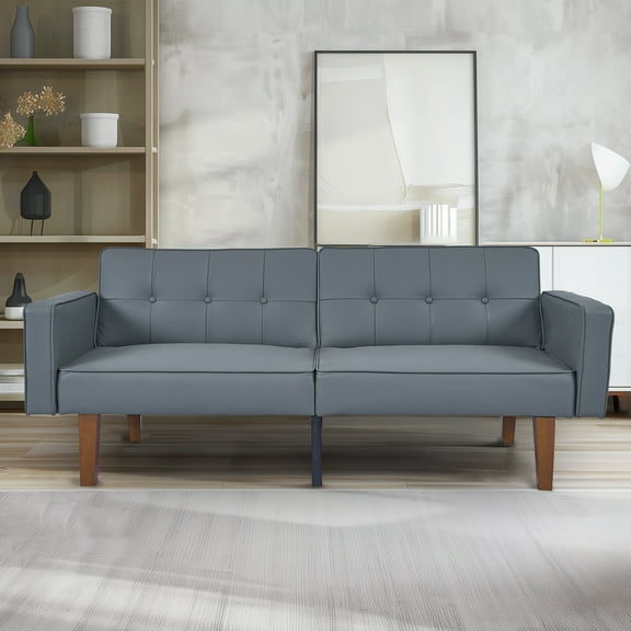 Atilioo Convertible futon sofa bed, Modern Memory Foam Sofa with Adjustable backrest for Living Room, Office,Gray Fabric