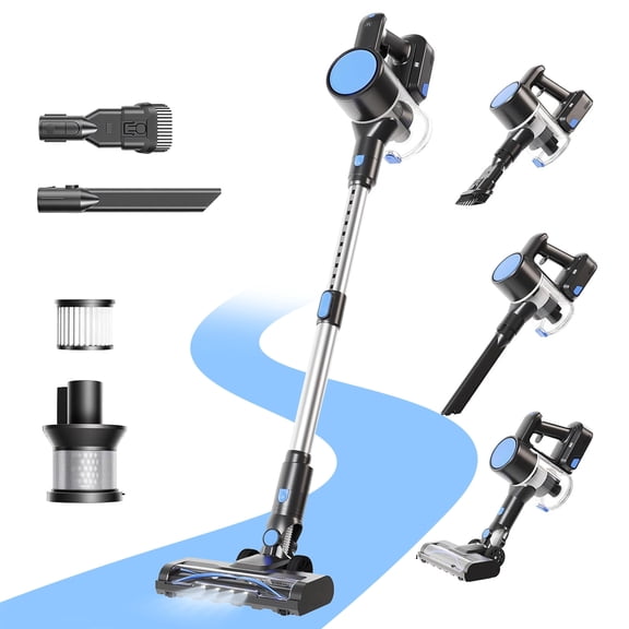 Atilioo Cordless Vacuum Cleaner for Home, Removable Handheld Lightweight Stick Vacuum with LED Headlights for Pet Hair, Hard Floor, Carpet, Silver