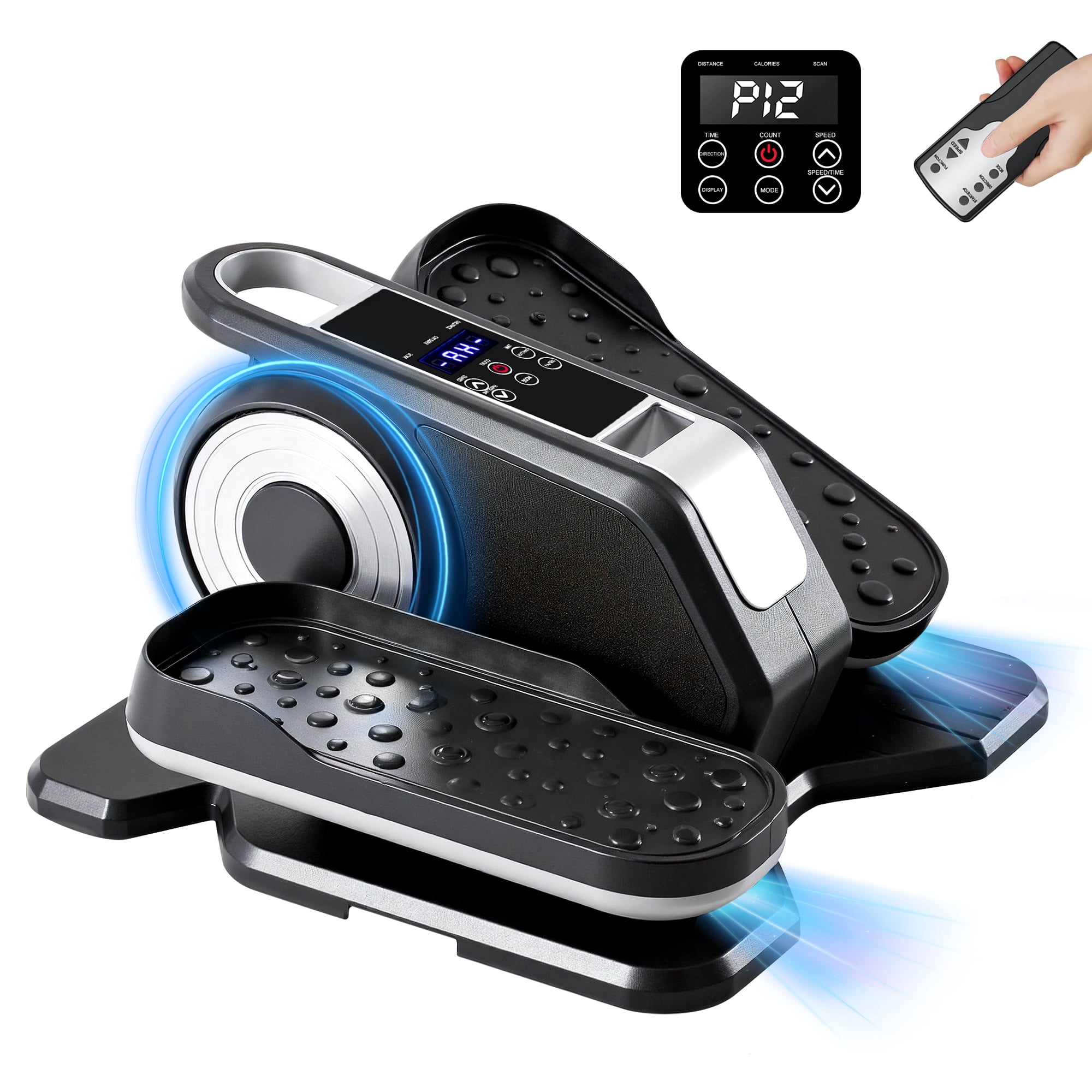 Atilioo Under Desk Elliptical Machine with Remote Control, Electric Elliptical Leg Exerciser, Portable Quiet Seated Pedal Exerciser for Seniors Younger, Silver