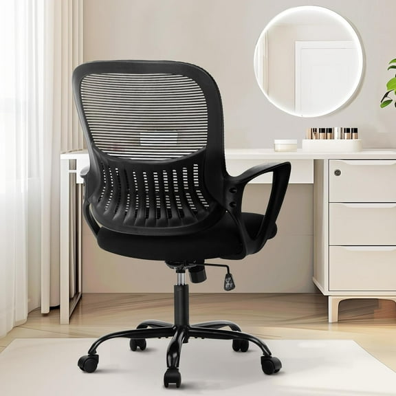 Atilioo Ergonomic Office Chair, Comfy Desk Chair with Adjustable Height & Lumbar Support, Mesh Swivel Rolling Computer Chair with Armrests for Adults, Black