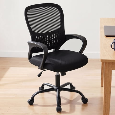 Atilioo Ergonomic Office Chair, Comfy Desk Chair with Adjustable Height & Lumbar Support, Mesh Swivel Rolling Computer Chair with Armrests for Adults, Black