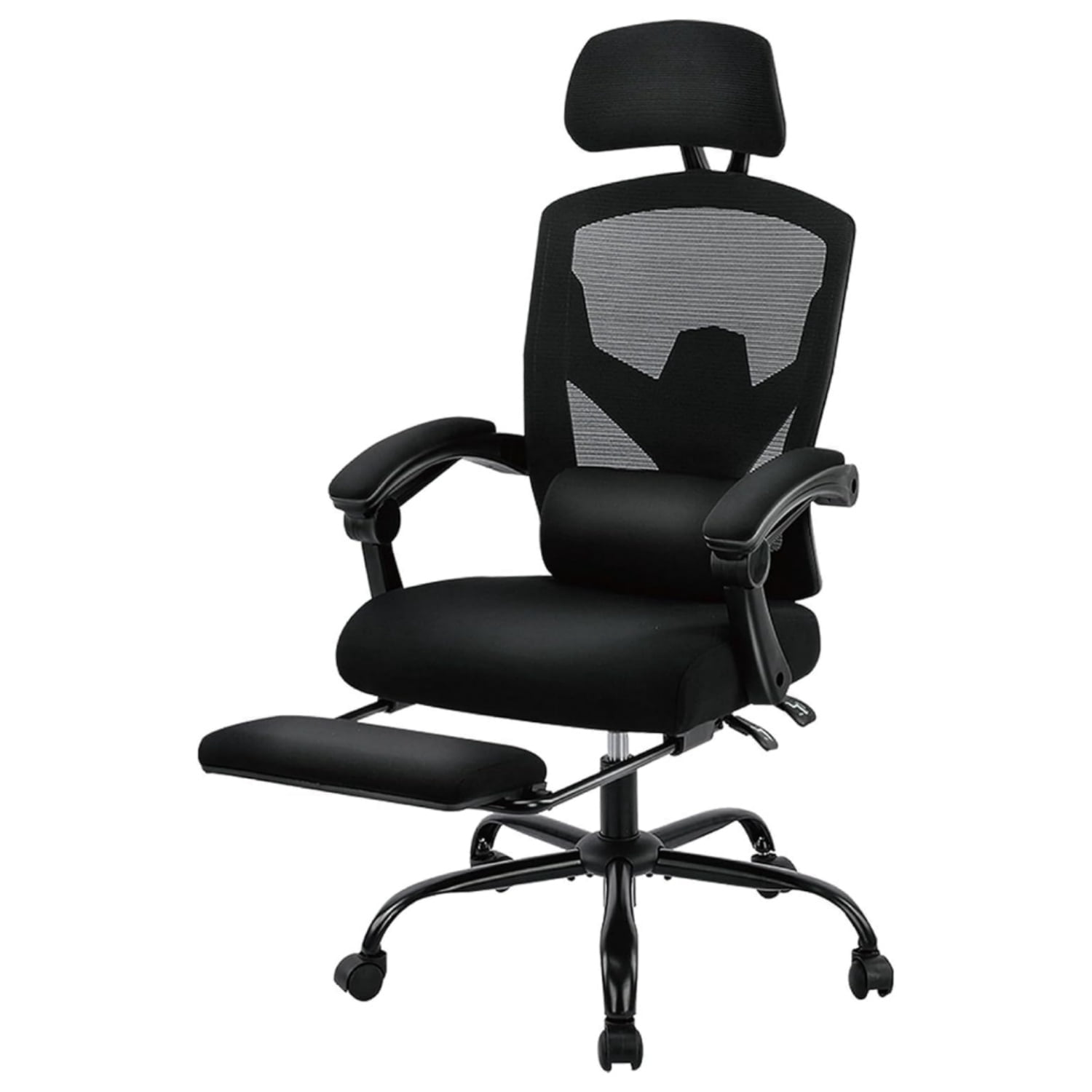 Atilioo Ergonomic Office Chair with Footrest, High-Back Mesh Swivel Chair with Adjustable Lumbar Support, Headrest & Wheels, Rolling Recliner for Home Office, Gaming, Study, Black