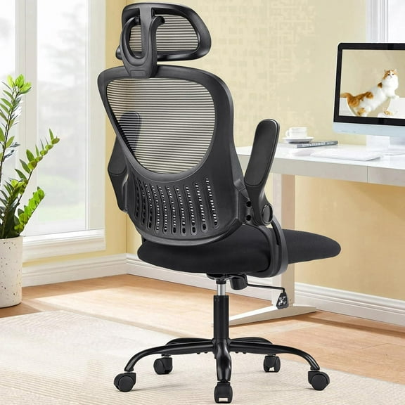 Atilioo Ergonomic Office Chair with Adjustable Headrest and Flip-Up Arms, Rolling Desk Chair for Adults with Lumbar Support, Black