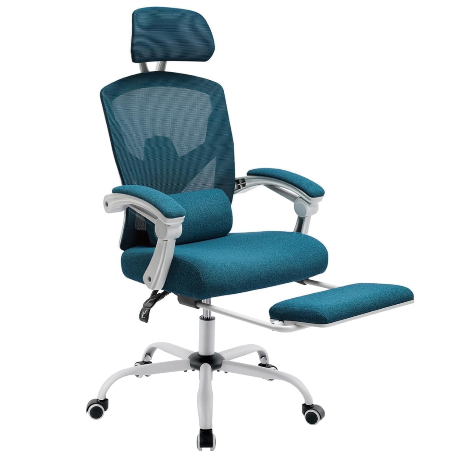 Atilioo Ergonomic Office Desk Chair with Adaptive Lumbar Support, Headrest & Retractable Footrest, Breathable Mesh Rolling Swivel Chair for Back Pain Relief, Blue