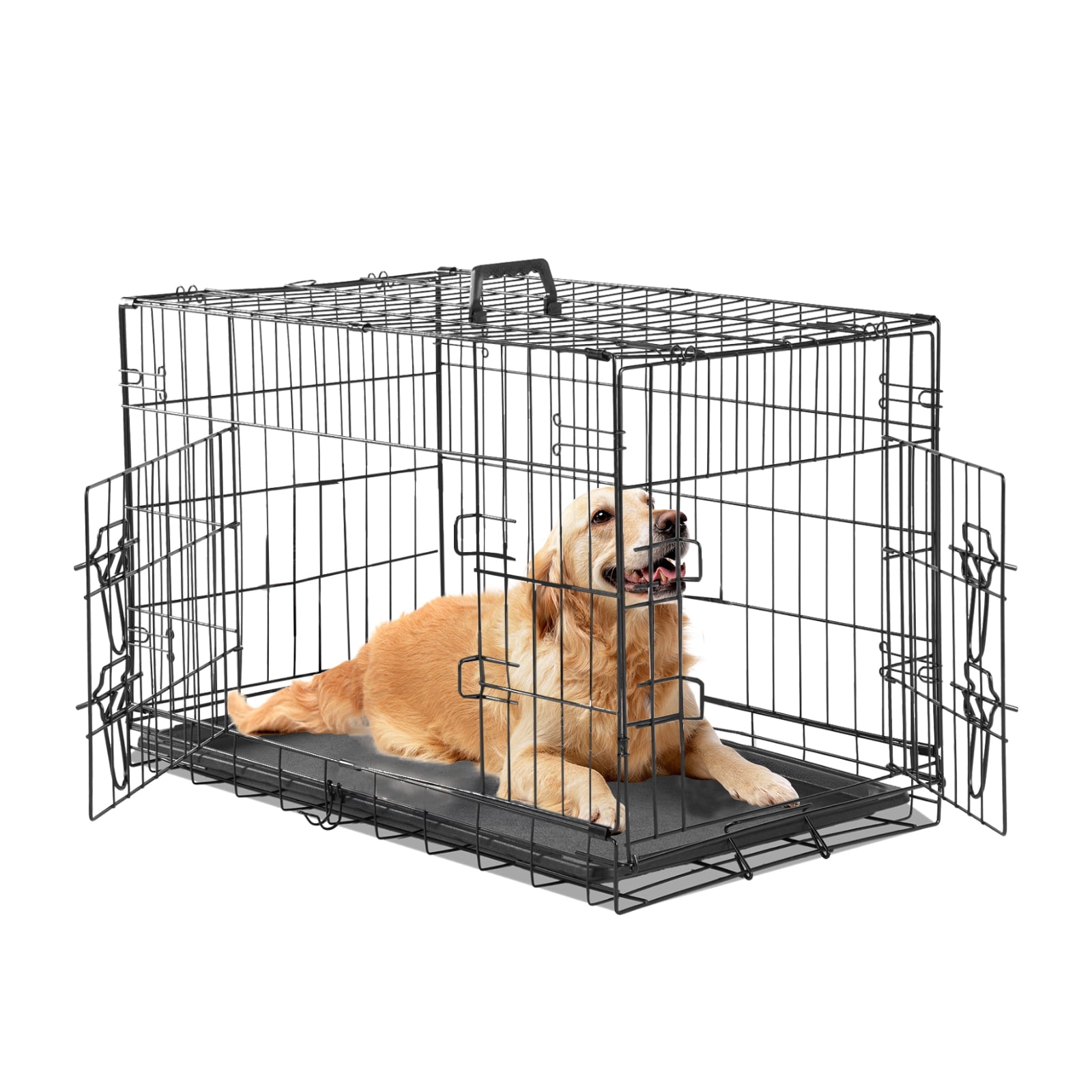 Medium Black Metal Wire Dog Crate with Divider