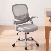 Atilioo Home Office Chair, Ergonomic Computer Desk Mesh Chair with Lumbar Support, Adjustable Swivel Mid-Back Chair with Flip-up Arms, Gray