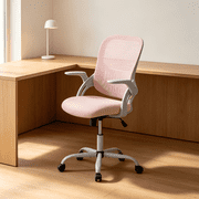 Atilioo Home Office Chair, Ergonomic Computer Desk Mesh Chair with Lumbar Support, Adjustable Swivel Mid-Back Chair with Flip-up Arms, Pink
